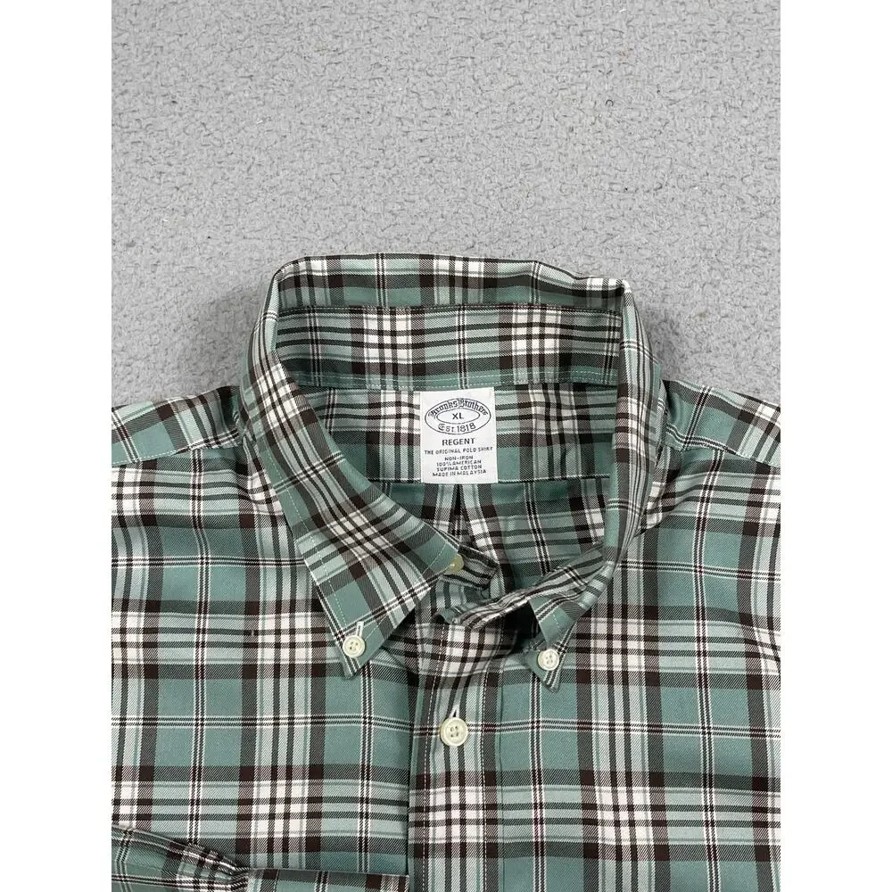 Brooks Brothers Mens Size XL Regent Green Plaid Long Sleeve Button Up Shirt - Picture 5 of 12